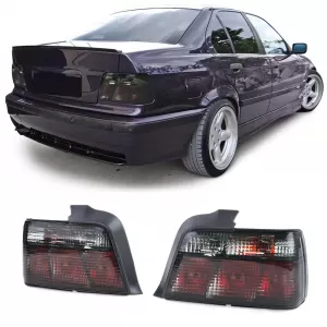 Clear Glass Tail Lights Black Smoke Set for 3 Series BMW E36 Sedan 1990-1999