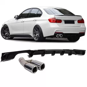 image-29-Fényes diffúzor + dupla króm kipufogóvég BMW F30 F31 316 318 320 modellekhez