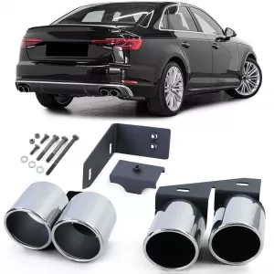 Duplex exhaust tailpipes 4-pipe trims stainless steel pair for Audi A4 2.0 B9 from 15
