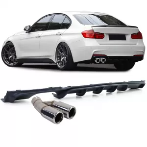 image-31-Hátsó diffúzor matt + dupla króm kipufogóvég BMW F30 F31 316 318 320 modellekhez