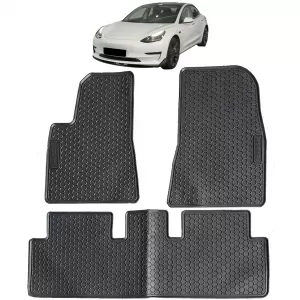 Car Rubber Floor Mats Black Premium Set for Tesla Model 3 17-23