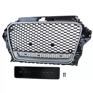 Griglia sportiva a nido d'ape nera lucida e argento adatta per Audi A3 tipo 8V 12-16-image-6210396