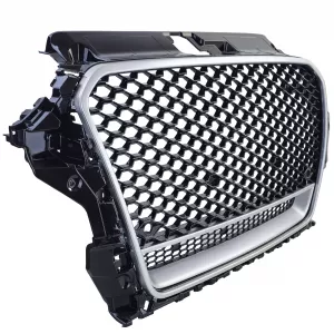 Griglia sportiva a nido d'ape nera lucida e argento adatta per Audi A3 tipo 8V 12-16-image-6210398