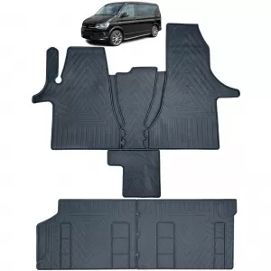 Premium rubber floor mat set, 6-piece, front + rear for VW T6.1 from year 2019