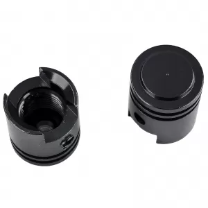 Valve caps aluminum black piston style universal for car motorcycle quad 2 pieces