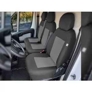 Tapițerie Kegel potrivită pentru scaunele Fiat Ducato, Citroen Jumper, Peugeot Boxer pentru scaun singular + dublu, neagră cu gri-image-6212288