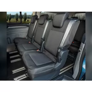 Tappezzeria Kegel su misura adatta per i sedili della seconda fila 1+1+1 su Ford Tourneo Custom, Volkswagen T7 dopo il 2024, nera con grigio-image-6212373