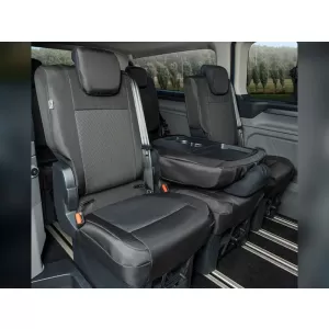 Tappezzeria Kegel su misura adatta per i sedili della seconda fila 1+1+1 su Ford Tourneo Custom, Volkswagen T7 dopo il 2024, nera con grigio-image-6212374