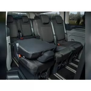 Tappezzeria Kegel su misura adatta per i sedili della seconda fila 1+1+1 su Ford Tourneo Custom, Volkswagen T7 dopo il 2024, nera con grigio-image-6212375