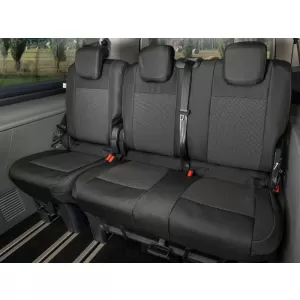 Tappezzeria Kegel su misura adatta per i sedili della terza fila 1+2 del Ford Tourneo Custom, Volkswagen T7 dopo il 2024, nera con grigio-image-6212380