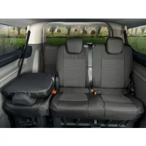 Tappezzeria Kegel su misura adatta per i sedili della terza fila 1+2 del Ford Tourneo Custom, Volkswagen T7 dopo il 2024, nera con grigio-image-6212381