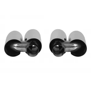 Round chrome GT style exhaust tips suitable for Porsche Panamera 2010-2013, length 270mm, inlet 65mm