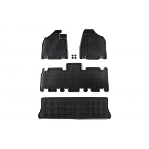 Specific rubber mats suitable for Kia Carnival after 2005, 7 seats, 4-piece set, black color-image-6214693