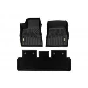 Tappetini in gomma e moquette 2 in 1 adatti per Tesla Model 3 2017-2023, versione senza pompa di calore, della serie Frogum 5D Race Rock, set da 3 pezzi, colore nero-image-6232632