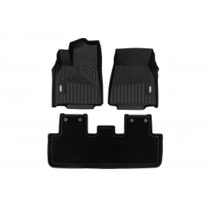 Tappetini in gomma e moquette 2 in 1 adatti per Tesla Model Y 2020-2025 della serie Frogum 5D Race Rock, set da 3 pezzi, colore nero-image-6232716