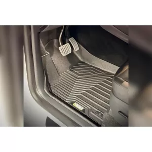 Tappetini in gomma e moquette 2 in 1 adatti per Tesla Model Y 2020-2025 della serie Frogum 5D Race Rock, set da 3 pezzi, colore nero-image-6232721