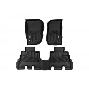 Tappetini in gomma e moquette 2 in 1 adatti per Jeep Wrangler 2006-2018 con 4 porte, set da 3 pezzi, colore nero della serie Frogum 5D Race Rock-image-6232822