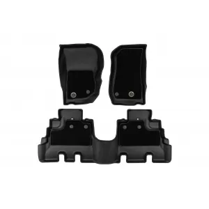 Tappetini in gomma e moquette 2 in 1 adatti per Jeep Wrangler 2006-2018 con 4 porte, set da 3 pezzi, colore nero della serie Frogum 5D Race Rock-image-6232824