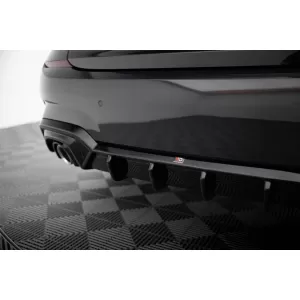 Diffusore Maxton Design adatto per paraurti posteriore di BMW 3 Series G20 sedan, G21 touring con pacchetto M 2018-2022, verniciato di nero, adatto per veicoli con gancio di traino-image-6236143