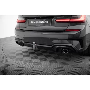 Diffusore Maxton Design adatto per paraurti posteriore di BMW 3 Series G20 sedan, G21 touring con pacchetto M 2018-2022, verniciato di nero, adatto per veicoli con gancio di traino-image-6236144