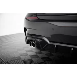 Diffusore Maxton Design adatto per paraurti posteriore di BMW 3 Series G20 sedan, G21 touring con pacchetto M 2018-2022, verniciato di nero, adatto per veicoli con gancio di traino-image-6236145
