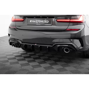 Diffusore Maxton Design adatto per paraurti posteriore di BMW 3 Series G20 sedan, G21 touring con pacchetto M 2018-2022, verniciato di nero, adatto per veicoli con gancio di traino-image-6236147