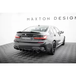 Diffusore Maxton Design adatto per paraurti posteriore di BMW 3 Series G20 sedan, G21 touring con pacchetto M 2018-2022, verniciato di nero, adatto per veicoli con gancio di traino-image-6236148