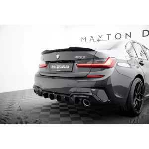 Diffusore Maxton Design adatto per paraurti posteriore di BMW 3 Series G20 sedan, G21 touring con pacchetto M 2018-2022, verniciato di nero, adatto per veicoli con gancio di traino-image-6236149