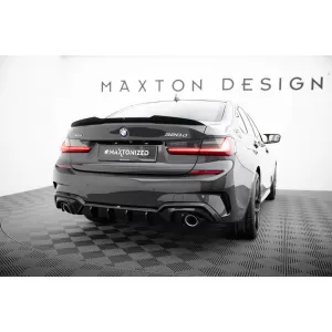 Diffusore Maxton Design adatto per paraurti posteriore di BMW 3 Series G20 sedan, G21 touring con pacchetto M 2018-2022, verniciato di nero, adatto per veicoli con gancio di traino-image-6236150