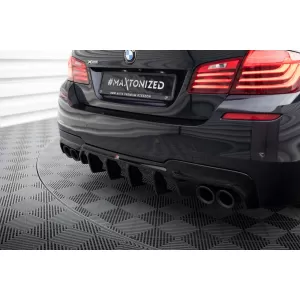 Diffusore Maxton Design versione 2 adatto per paraurti posteriore della BMW Serie 5 F10 con pacchetto M 2010-2017, per la versione con due scarichi doppi, laccato nero-image-6236178