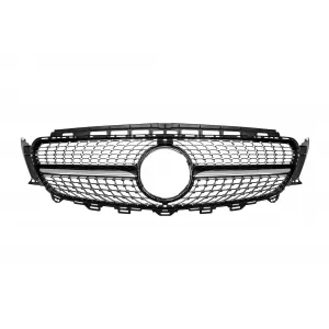 image-4-Króm/fekete diamond hűtőrács Mercedes E-osztály W213 sedan, S213 kombi, C238 coupe, A238 kabrió 2016-2019 modellekhez, kamera nyílás nélkül