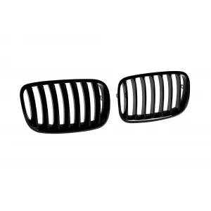 Single rib kidney grilles in black lacquer suitable for BMW X5 E70 2007-2013, X6 E71 2008-2011