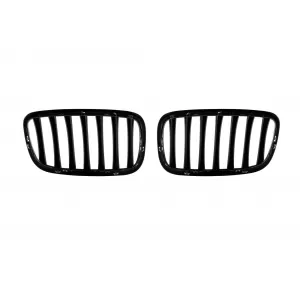 Single rib kidney grilles in black lacquer suitable for BMW X5 E70 2007-2013, X6 E71 2008-2011