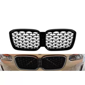 image-12-Iconic Glow gyémánt mintás világító hűtőrács BMW X3 G01, X4 G02 2022-2024, fekete lakk