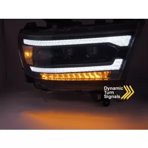 Set di fari a LED tuning adatto per Dodge Ram 1500 2019-2022 con base nera, dotato di indicatori di direzione dinamici, per il modello con luci DRL di fabbrica, sinistro e destro-image-6238358
