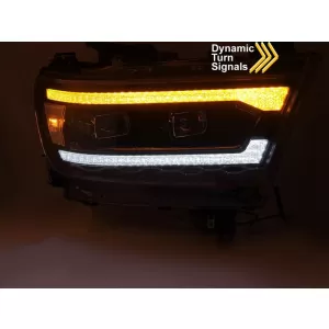 Set di fari a LED tuning adatto per Dodge Ram 1500 2019-2022 con base nera, dotato di indicatori di direzione dinamici, per il modello con luci DRL di fabbrica, con funzione 