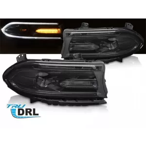 Set di fari a LED tuning adatto per Dodge Charger 2014-2023 con base nera, per il modello con luci DRL di fabbrica, sinistro e destro-image-6238366