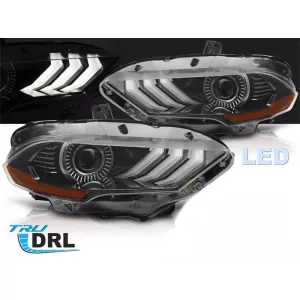 Set di fari a LED tuning adatto per Ford Mustang 2018-2021 con base nera, per il modello con luci DRL di fabbrica, sinistro e destro-image-6238404