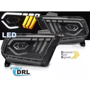 Set di fari a LED tuning adatto per Ford Mustang 2010-2013 con base nera, per il modello con luci DRL di fabbrica, con indicatori di direzione dinamici, sinistro e destro-image-6238409