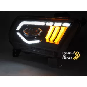 Set di fari a LED tuning adatto per Ford Mustang 2010-2013 con base nera, per il modello con luci DRL di fabbrica, con indicatori di direzione dinamici, sinistro e destro-image-6238411