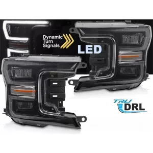 Set di fari a LED tuning adatto per Ford F150 2017-2020 con base nera, per il modello con luci DRL di fabbrica, con indicatori di direzione dinamici, sinistro e destro-image-6238414
