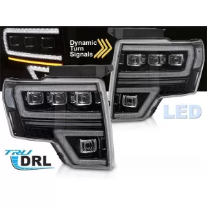 Set di fari a LED tuning adatto per Ford F150 2008-2014 con base nera, per il modello con luci DRL di fabbrica, con indicatori di direzione dinamici, con funzione 