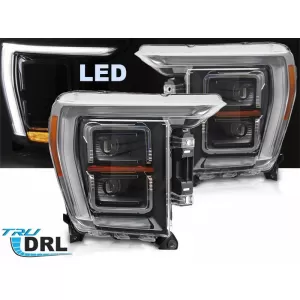 Set di fari a LED tuning adatto per Ford F150 2020-2023 con base nera, per il modello con luci DRL di fabbrica, sinistro e destro-image-6238428