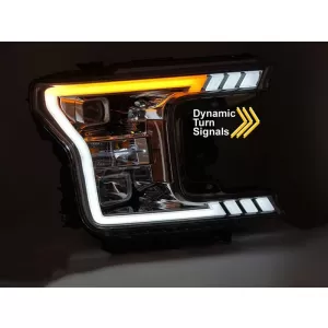 Set di fari tuning con luce LED adatta per Ford F150 2017-2020 con base cromata, dotato di indicatori di direzione dinamici, sinistro e destro-image-6238440