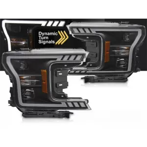 Set di fari tuning con luce LED adatta per Ford F150 2017-2020 con base nera, dotato di indicatori di direzione dinamici, sinistro e destro-image-6238443