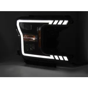 Set di fari tuning con luce LED adatta per Ford F150 2017-2020 con base nera, dotato di indicatori di direzione dinamici, sinistro e destro-image-6238444