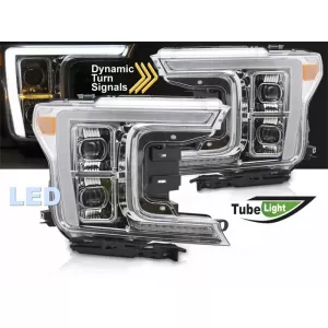 Set di fari a LED tuning adatto per Ford F150 2017-2020 con base cromata, dotato di indicatori di direzione dinamici, sinistro e destro-image-6238448