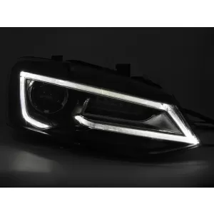 Set di fari a LED tuning adatto per Volkswagen Polo 2009-2017 con base nera, per il modello con luci alogene di fabbrica, con indicatori di direzione dinamici, sinistro e destro-image-6238780