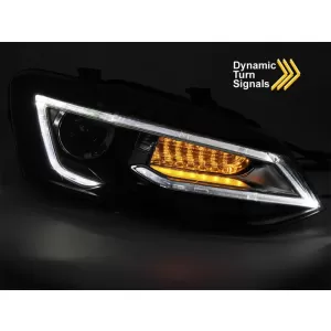 Set di fari a LED tuning adatto per Volkswagen Polo 2009-2017 con base nera, per il modello con luci alogene di fabbrica, con indicatori di direzione dinamici, sinistro e destro-image-6238781