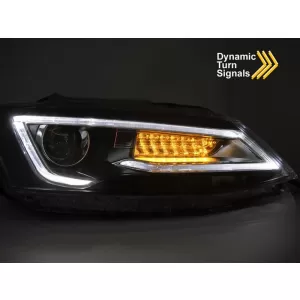 Set di fari a LED tuning adatto per Volkswagen Jetta 2011-2018 con base nera, per il modello con luci alogene di fabbrica, con indicatori di direzione dinamici, sinistro e destro-image-6238786